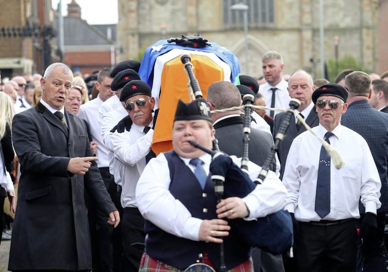 Lee Lawson leading the funeral of INLA man Martin McElkerney. Picture by Mal McCann 