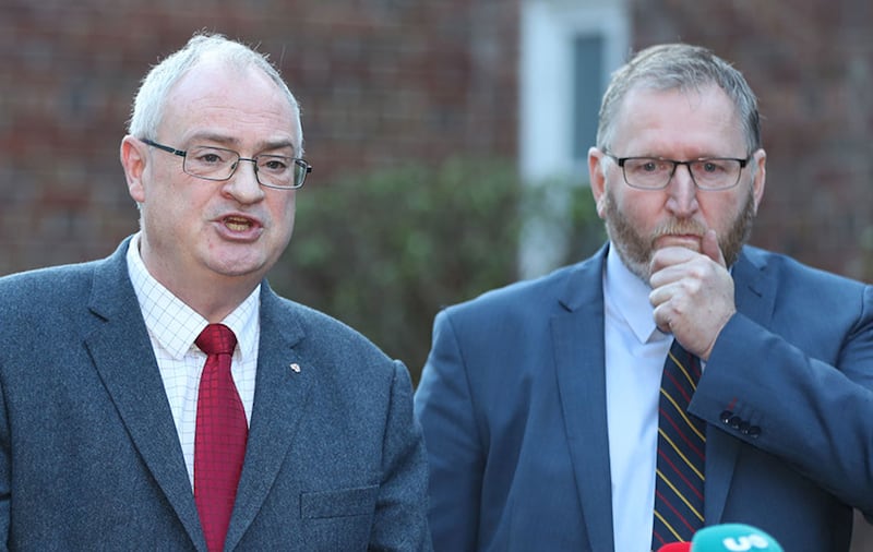 The UUP's Steve Aiken and Doug Beattie arriving for talks to restore the Northern Ireland Powersharing executive at Stormont in Belfast. Picture by Niall Carson/PA Wire&nbsp;