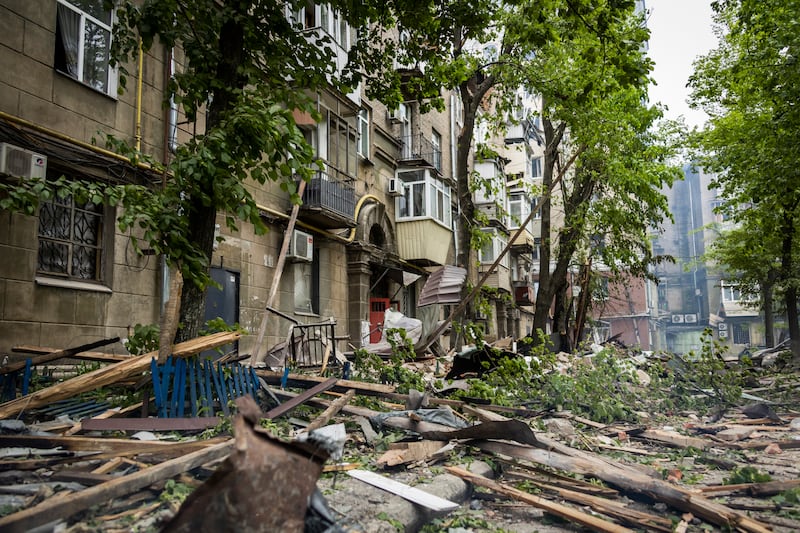 Damage caused by Russia’s attack on a residential building in Dnipro, Ukraine (Dnipropetrovsk Regional Military Administration via AP Photo)