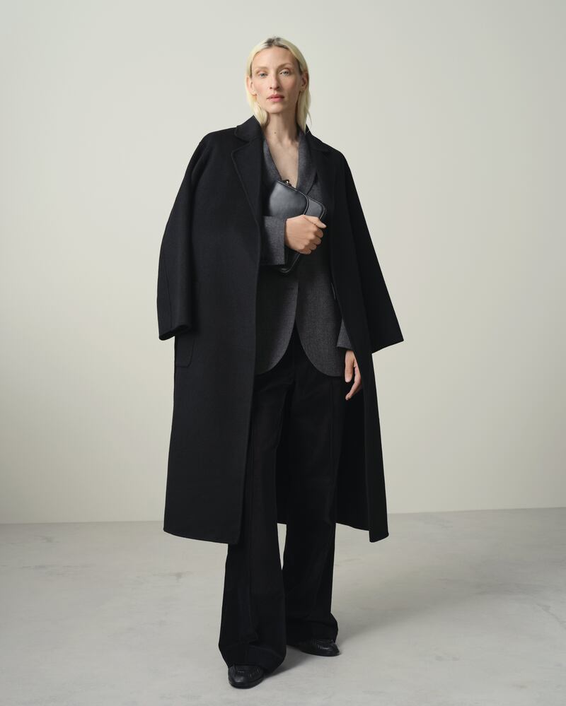 Hand Finished Robe Belt Wool Blend Coat Black, other items from a selection