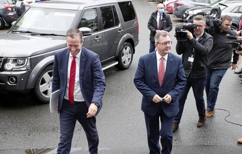 Former first minister Paul Givan with DUP leader Sir Jeffrey Donaldson