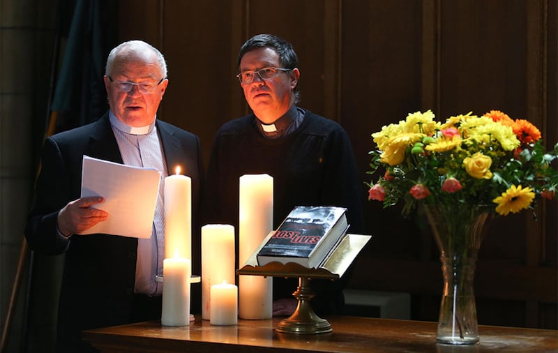 Rev Chris Hudson and Fr Martin Magill came together to host a cross-community service of reflection on the eve of International Peace Day, reciting the names of all those who died in the Troubles. Picture by Mal McCann&nbsp;