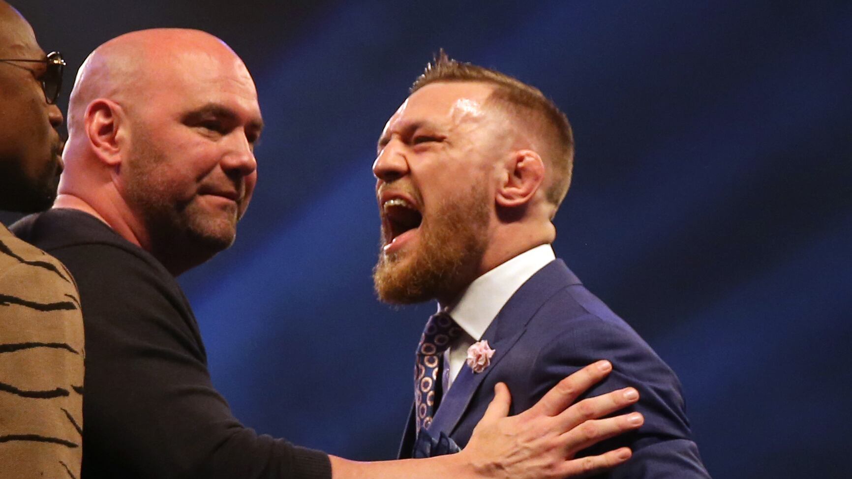 Conor McGregor (right), whose UFC return is still yet to be finalised as Dana White (left) poured cold water on suggestions he would fight this summer. Picture: Scott Heavey/PA