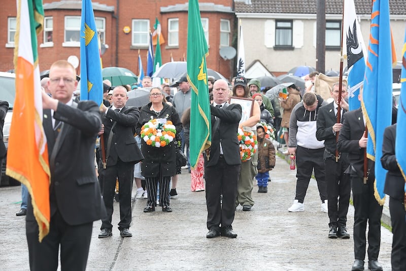 Monday's north Belfast parade was organised by the Greater New Lodge Commemoration Committee. Picture by Hugh Russell.