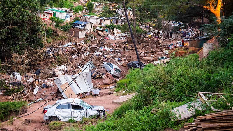 Dwellings built on steep slopes in Durban’s Reservoir Hills area are vulnerable to mudslides and flooding. Picture by Delwyn Verasamy