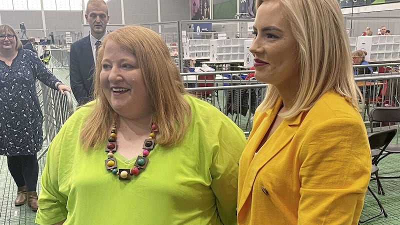 Alliance Party leader Naomi Long (left) with Patricia O&#39;Lynn at last May&#39;s election count. Picture by Jonathan McCambridge/PA Wire  