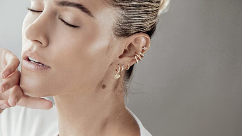Cascara Gold Huggie Hoop Earrings With Detachable Shell Charm, &pound;40; Stretta Gold Ear Cuff, &pound;21; Etoile Gold Star Tiny Single Huggie, &pound;26; Bijou Tiny Gold Single Huggie Hoop Earring, &pound;20; Quadri Gold Single Stud Earring, &pound;16, available from Helix &amp; Conch 