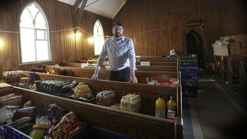 West Belfast man Paul Doherty pictured at the former St Matthias&#39; Church on the Glen Road where `Foodstock: West Belfast Community Response&#39;, which he started, is currently based. Picture by Hugh Russell 