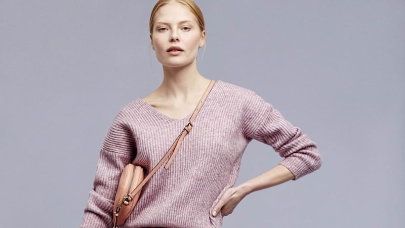 Anthropologie Carita Crossbody Bag, Gabriele Ribbed Twist-Back Jumper, all available from anthropologie.com 