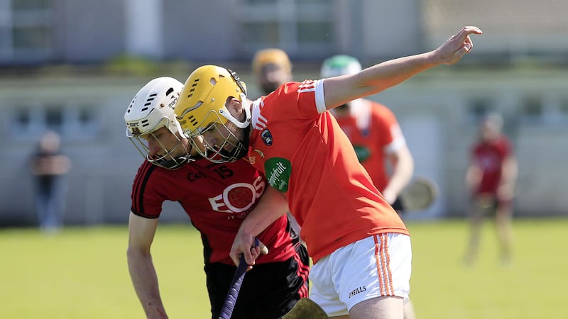 <address>Down's Eoghan Sands and Armagh's Aaron Fox Picture by Philip Walsh