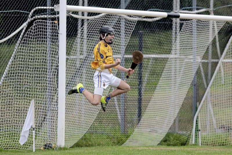 Ryan Elliott keeping goal for St Louis, Ballymena. In the 2015/16 season, he was one of a host of Dunloy players that won the Mageean Cup Picture: John McIlwaine 