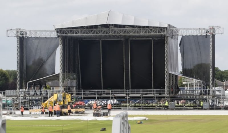 Preparations take place at the Emirates Old Trafford cricket ground ahead of Ariana Grande's One Love Manchester concert