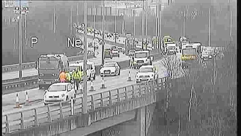 Emergency repairs being carried out on motorway causes traffic chaos 