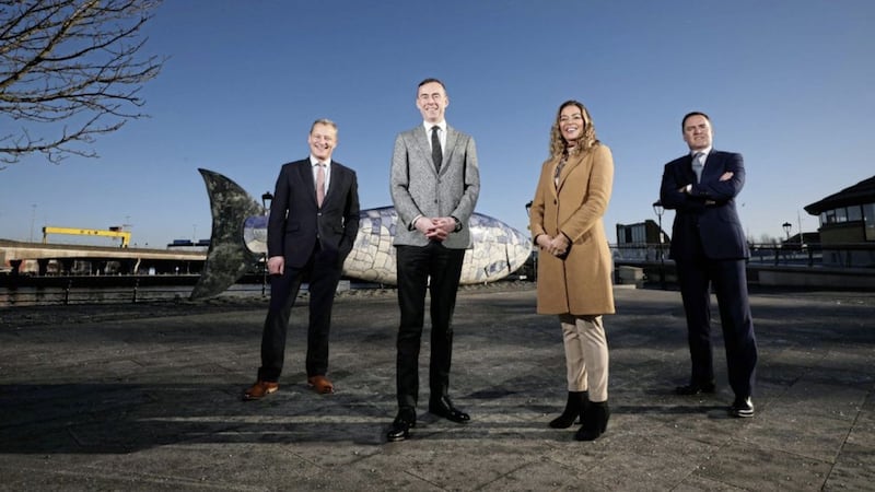 Launching the 2022 EY Entrepreneur of the Year programme are (from left) Jeremy Fitch, executive director at Invest NI, Rob Heron, partner lead for EOY in Northern Ireland, Jackie Reid, founder of Deli Lites, an EOY Finalist in 2021; and Jonathan Dobbin, managing director/senior adviser at Julius Baer Internationa 