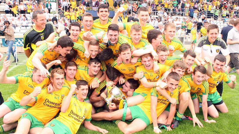 Donegal celebrating their Ulster MFC success last year - and they&#39;re favourites to retain the trophy. Picture by Colm O&#39;Reilly 