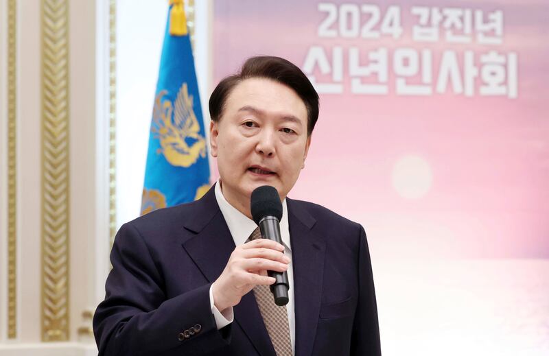 South Korean President Yoon Suk Yeol sent a wish for opposition leader Lee Jae-myung’s swift recovery (Korea Pool/Yonhap/AP)