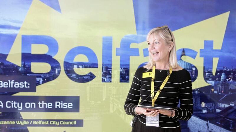Suzanne Wylie, chief executive of Belfast City Council, presents to investors at MIPIM in March. Photo: Matt Mackey/Press Eye 