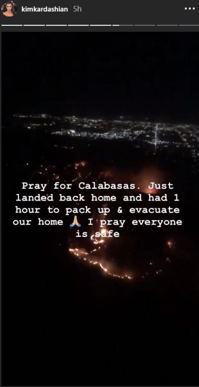 Kim Kardashian posted on Instagram: "Pray for Calabasas." (@kimkardashian/Instagram)