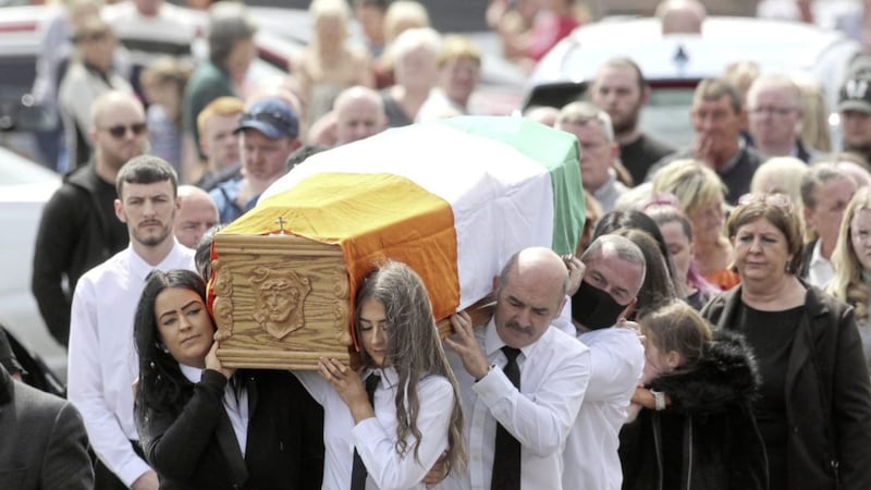 Mourners at the funeral of murder victim Kieran Wylie earlier this week. Picture by Stephen Davison