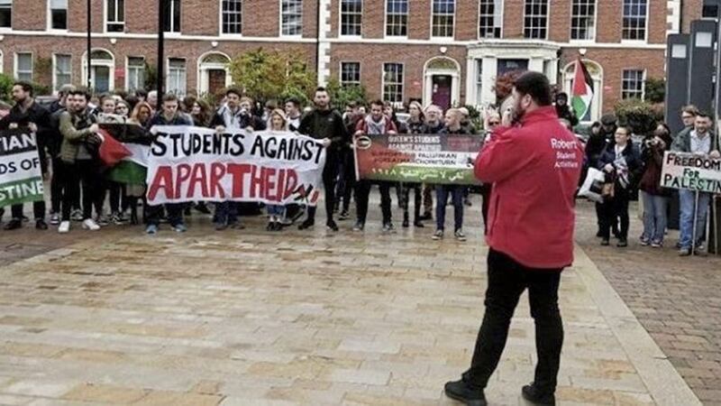 QUB students&#39; union documented the protest on its Twitter feed 