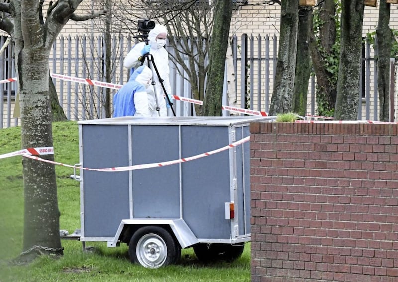 Forensic investigators at the scene of Friday&#39;s explosion. Picture by Alan Lewis, Photopress 