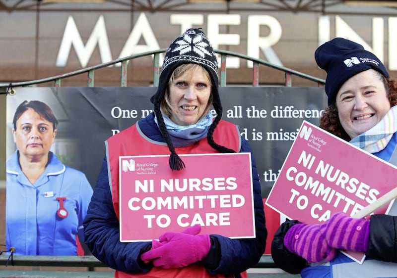 Nurses picket at the Mater Hospital as they begin a second wave of protests over pay and staffing levels. Picture by Mal McCann