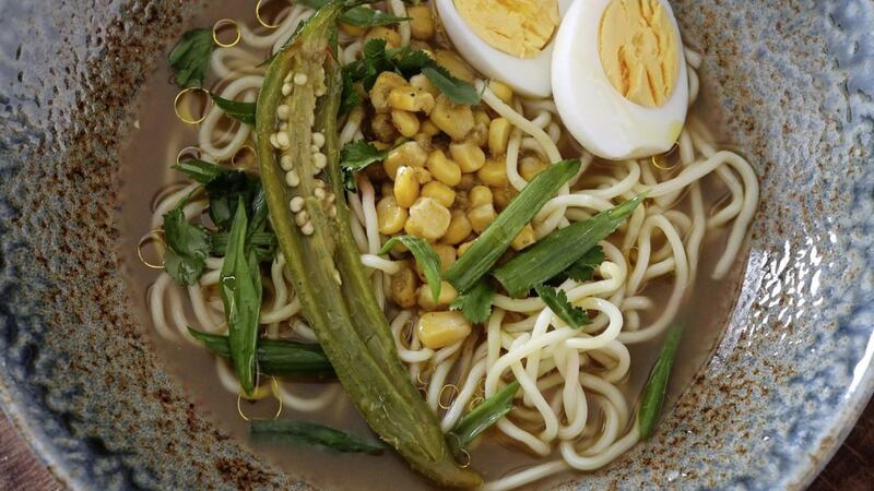 Niall MCKenna&#39;s Thai chicken noodle soup &ndash; can be served with a pickled egg but that&#39;s optional 