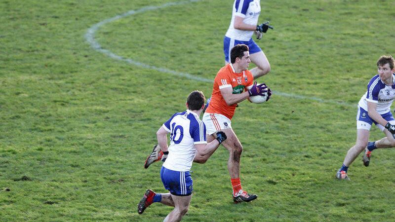 Armagh's Stefan Campbell  in action against Monaghan in the Dr McKenna Cup earlier this month Picture by Colm O'Reilly