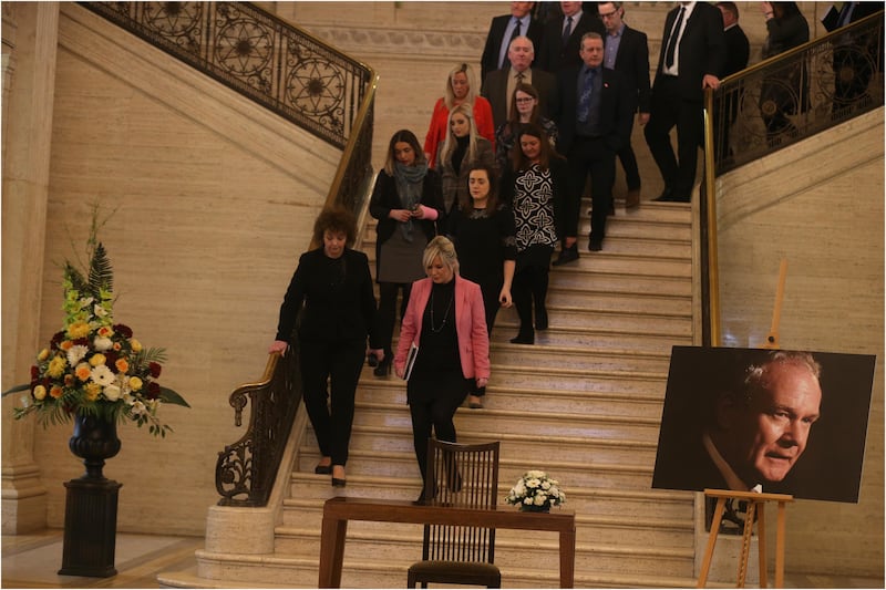MLAs gather for a special assembly meeting to mark the death of Martin McGuinness&nbsp;
