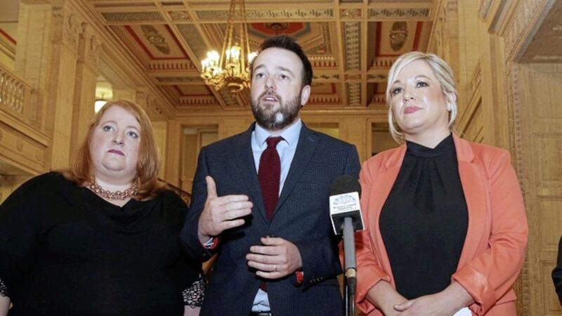 Alliance leader Naomi Long, SDLP leader Colum Eastwood and Sinn F&eacute;in vice-president Michelle O&#39;Neill. Picture by Hugh Russell 