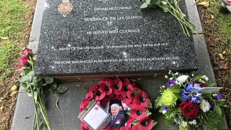 The memorial stone to Dennis Hutchings inside Palace Barracks 
