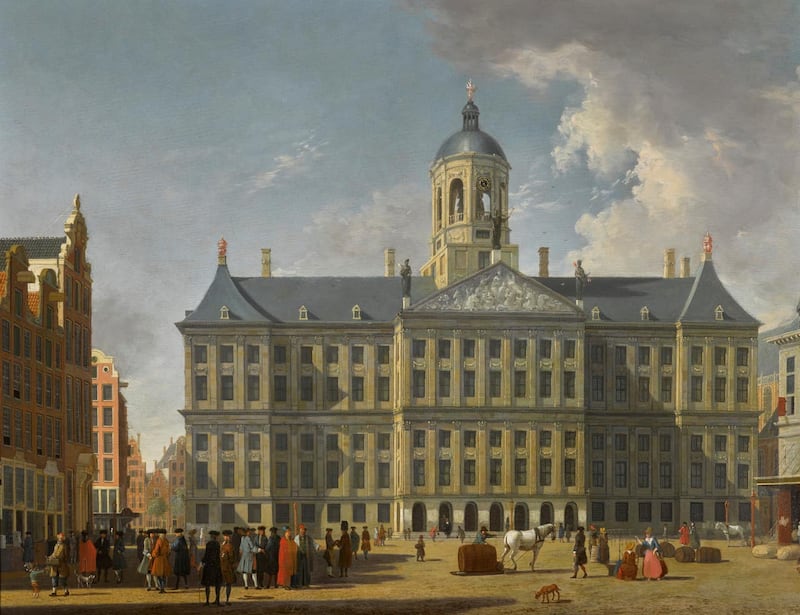 The Dam Square With A View Of The Stadhuis by Jan ten Compe