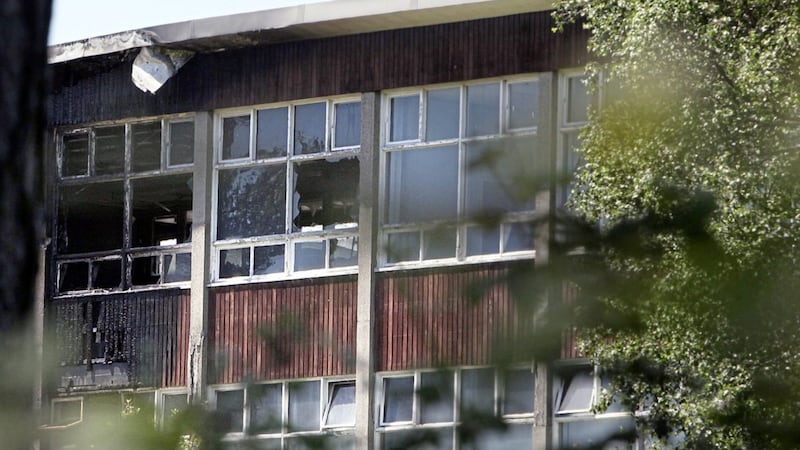 Six classrooms were left gutted at Newtownabbey Community High School after a serious fire on Saturday afternoon. Picture by Ann McManus 