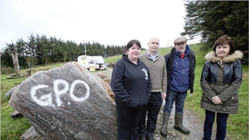 Fidelma O&#39;Kane (right) and other anti-mine campaigners at Greencastle People&#39;s Office (GPO). Picture by Hugh Russell. 