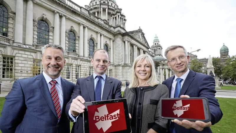 Last month Belfast City Council appointed Virgin Media Business to deliver a full fibre network to guarantee its future digital business requirements and boost connectivity across the city. Pictured at the launch are (from left) Ian Hoddle, director large enterprise sector at Virgin Media Business, UK Digital and Broadband minister Matt Warman, Council chief executive Suzanne Wylie and Alderman Brian Kingston, chair of the council&rsquo;s strategic policy and resources committee 