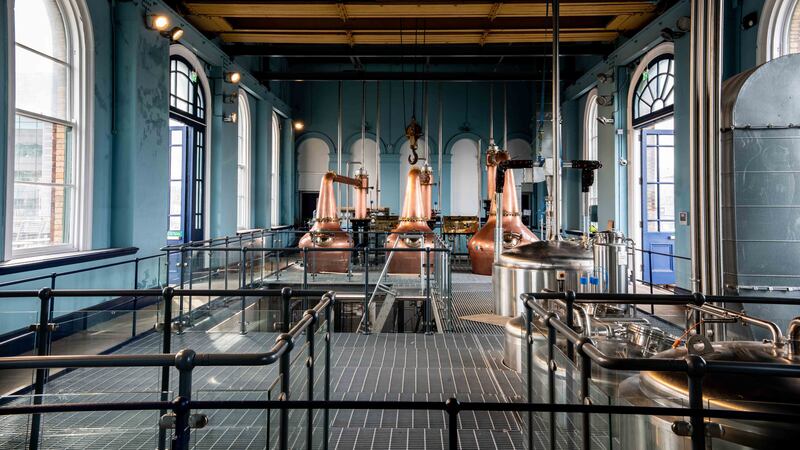 The new pot stills installed by Titanic Distillers inside the historic Thompson Dock pumphouse.