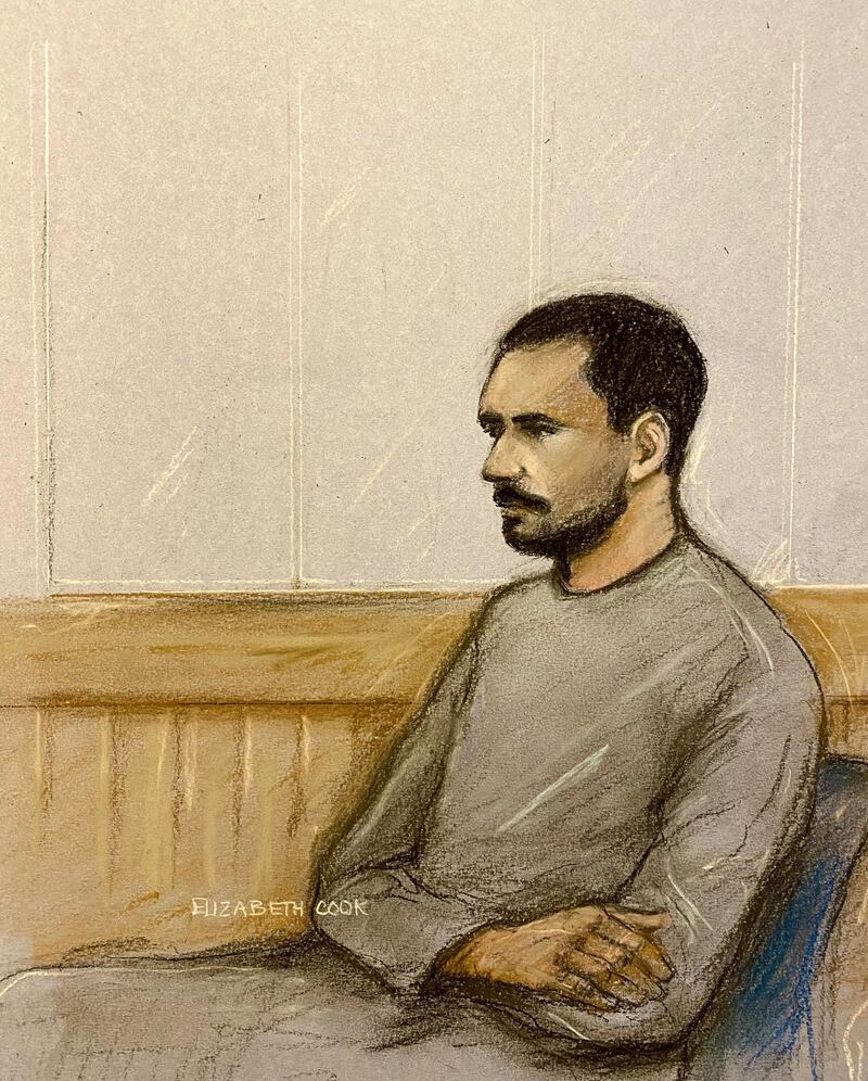 Court sketch of Daniel Mihai Popescu, appearing at Cardiff Crown Court