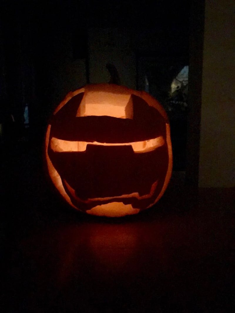 An Iron Man pumpkin