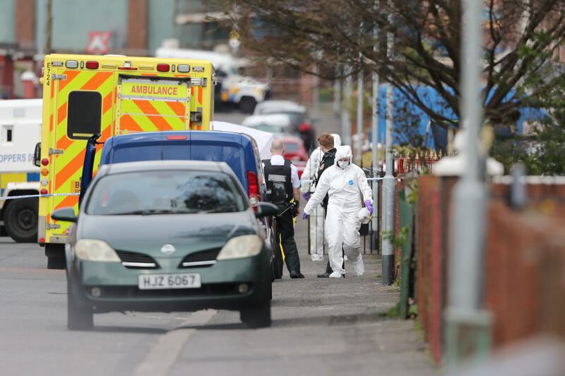 The scene on Etna Drive in Belfast following the fatal shooting of Robbie Lawlor in April 2020