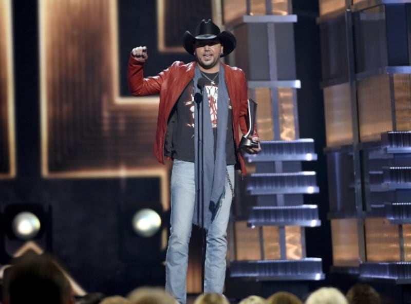 Jason Aldean accepts the award for entertainer of the year at the 52nd annual Academy of Country Music Awards. (Chris Pizzello/Invision/AP)