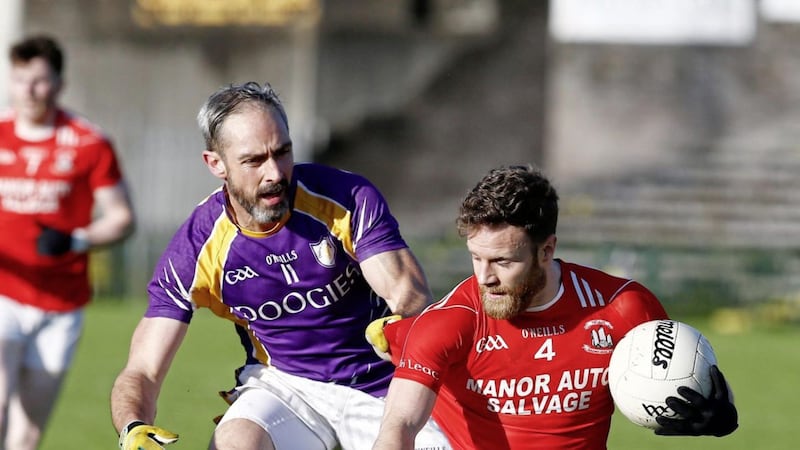 Trillick&#39;s Damian Kelly in action against Derrygonnelly last year. His father John won five championships with the club, one of several men of the 1970s and 1980s teams whose sons are now winning titles a generation later. Picture by Philip Walsh 