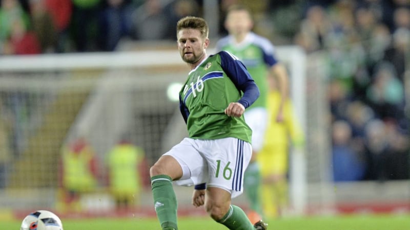 Oliver Norwood in action for Northern Ireland - tonight in Norway he could earn his 50th cap. Photo Colm Lenaghan/Pacemaker Press. 