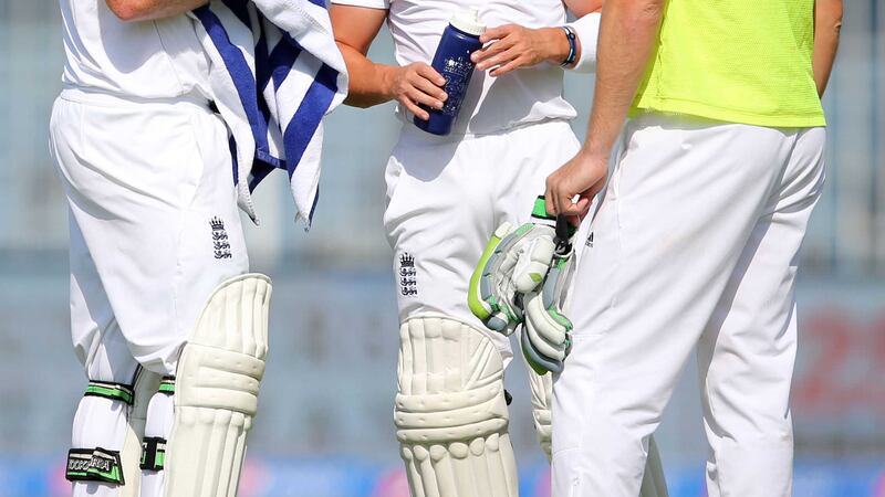 England's Ian Bell (left) and James Taylor talk during a break in the Pakistan v England Test match at the Sharjah Cricket Stadium in the United Arab Emirates on Monday<br />Picture: PA&nbsp;