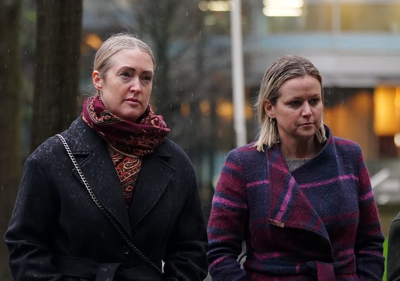 Brianna Ghey’s mother Esther Ghey, left, and sister Alisha Ghey arriving at Manchester Crown Court