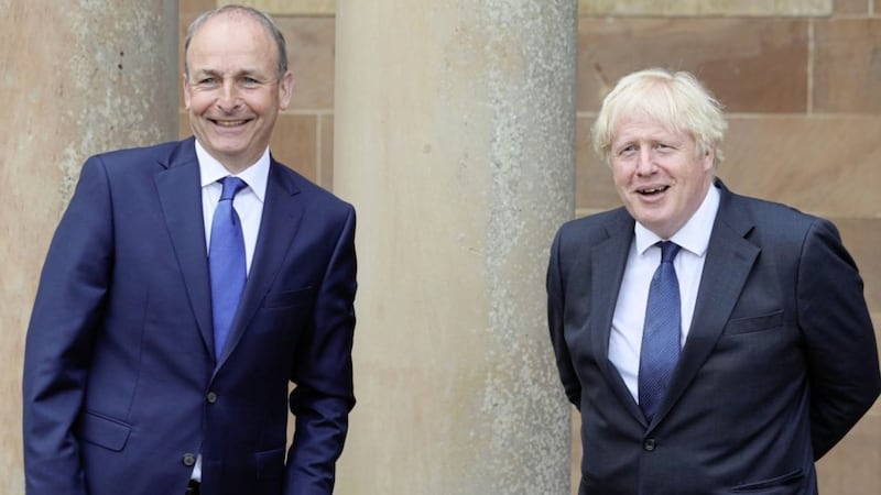 Taoiseach Miche&aacute;l Martin and Prime Minister Boris Johnson ahead of their meeting at Hillsborough Castle. Picture by Brian Lawless/PA Wire 