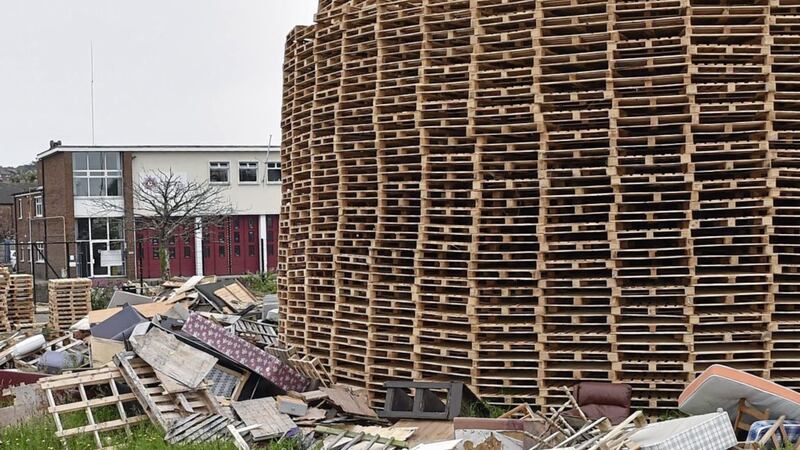 A bonfire has been built close to a fire station in Newtownards, Co Down. Picture from Pacemaker 