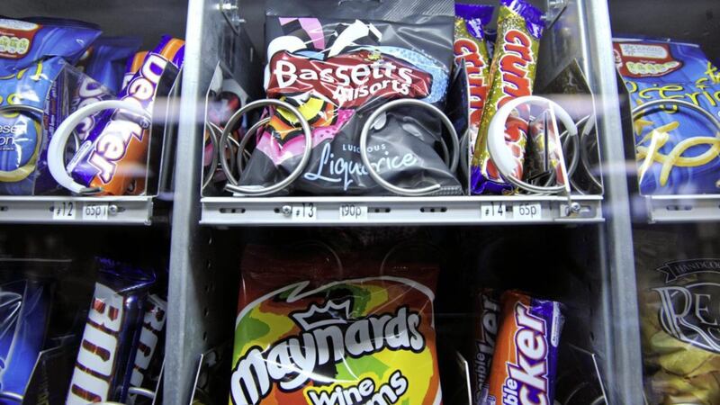 Avending machine containing high sugar sweets chocolate and crisps. Picture by Ben Birchall, Press Association 
