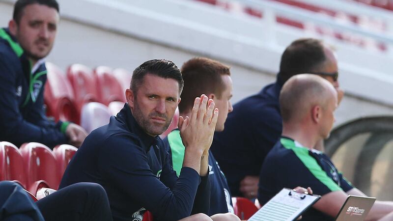 Robbie Keane sits in the stands during an Ireland training session at Turner's Cross in Cork on Monday<br />Picture by PA&nbsp;
