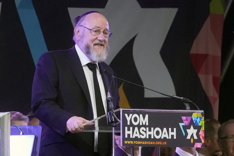Chief Rabbi Sir Ephraim Mirvis speaks during the remembrance event in Westminster