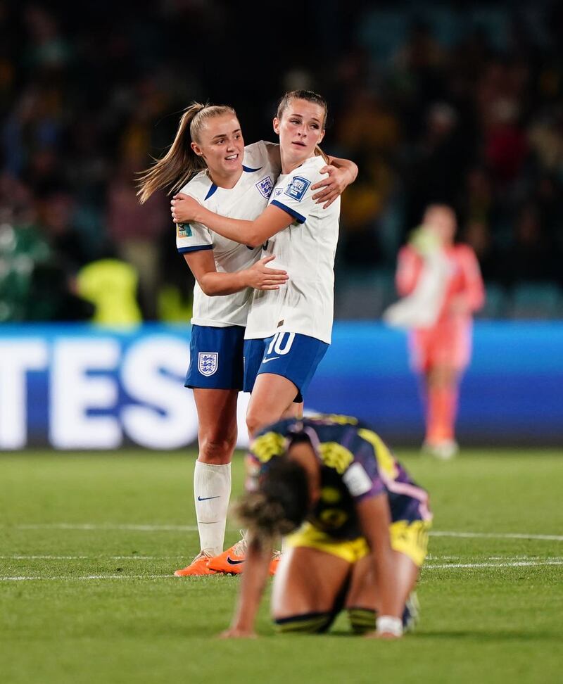 Georgia Stanway and Ella Toone celebrate after the final whistle